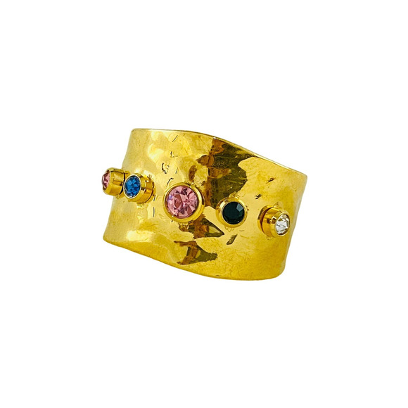 ANIYAH Neutral Irregular Color Rhinestone Band Gold Plated Open Ring - Picture 1 of 11